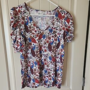 LOFT Women's Floral Blouse - Red, Blue, Brown